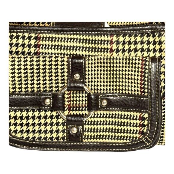 Chaps Houndstooth Handbag Vintage Purse Shoulder Bag With Leather Accents 12 X7 - Picture 2 of 9